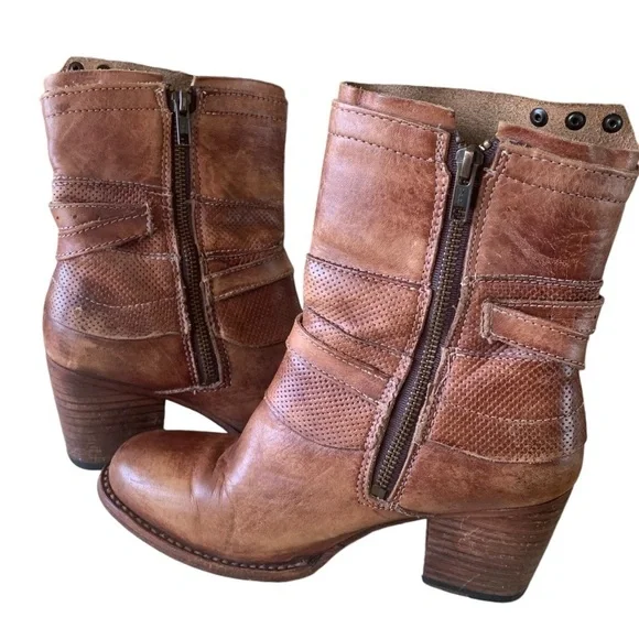 Bed Stu Cobbler Series Brown Leather Distressed Ankle Boots Womens Size 7.5